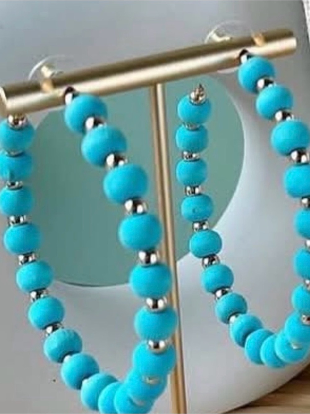 Turquoise & Silver Beaded Hoop Earrings- “Ocean” by Park Lane